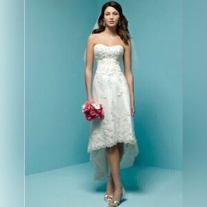 Alfred Angelo Antique White Asymmetrical length Strapless Wedding Dress